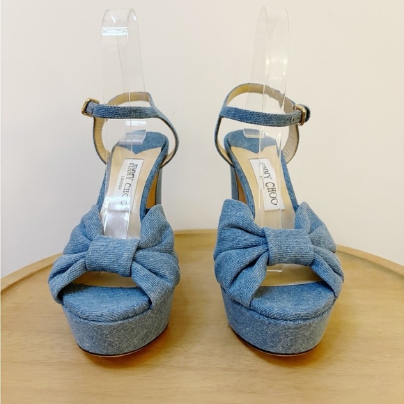Jimmy Choo Heloise Denim Platform Heel Sandals - Picture 6 of 11